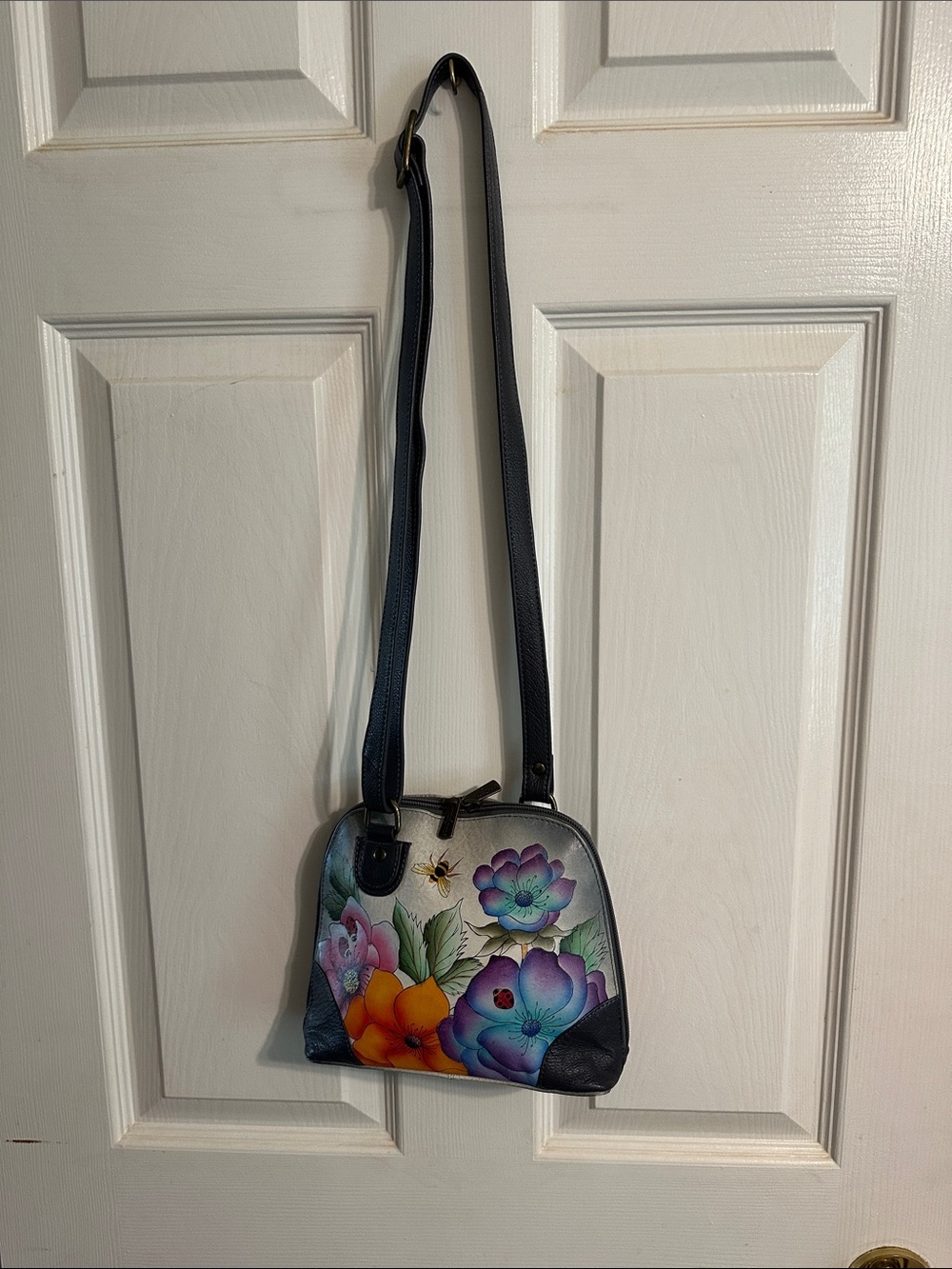 Anuschka Hand-Painted Floral Crossbody Bag with Multicolor Blooms